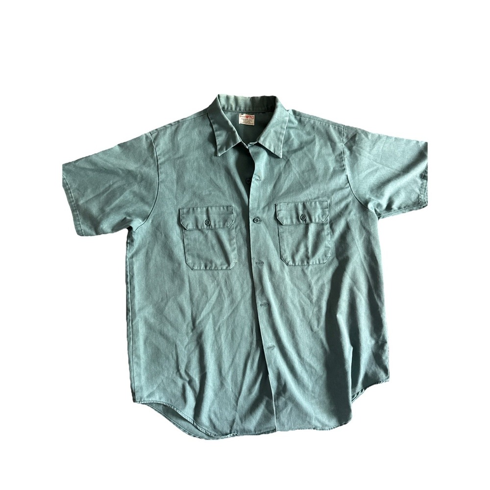 VTG Army Green 70s WTG W.T. Grant Work Shirt Gorpcore Bloke Utility L/XL